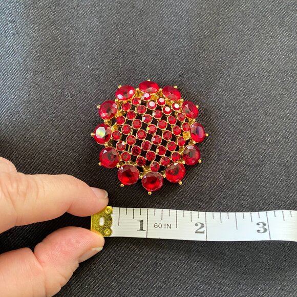 Vintage Monet Ruby Red Rhinestone Brooch #394 - Picture 5 of 8